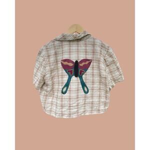 Large Moth Upcycled Cropped Button Down